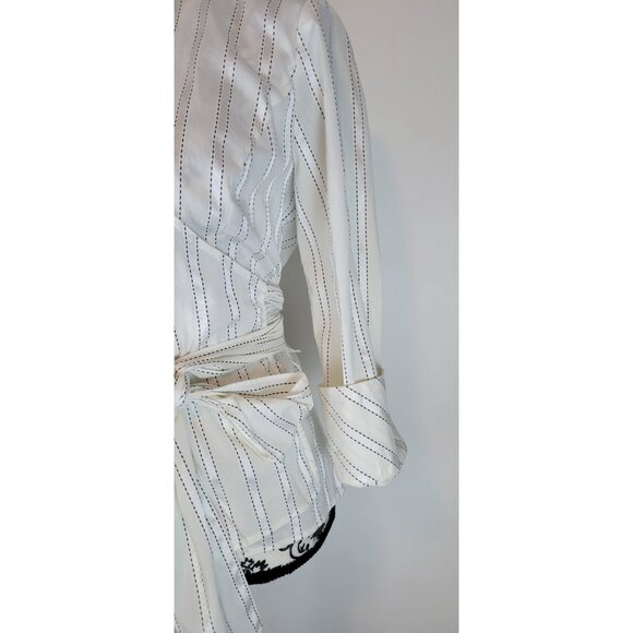 ANN TAYLOR LOFT TOP Top Womens SZ 8 Double-Breasted Button-Down Shirt Stripped W - Picture 4 of 10